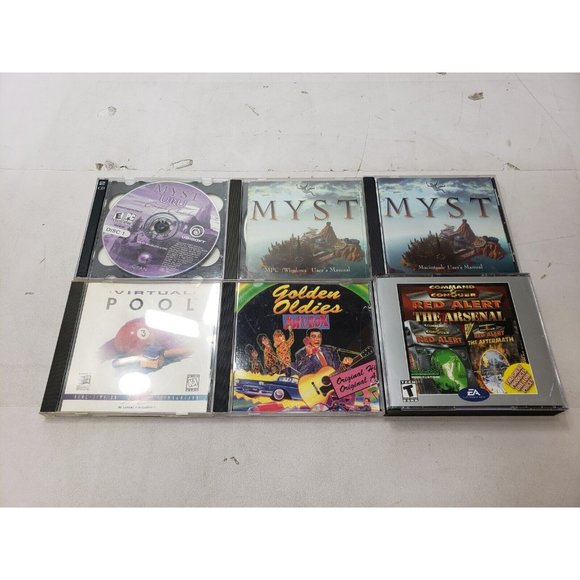 Vintage PC Game Lot Of 6 Myst Virtual Pool Command & Conquer The Arsenal Jukebox - Picture 1 of 14